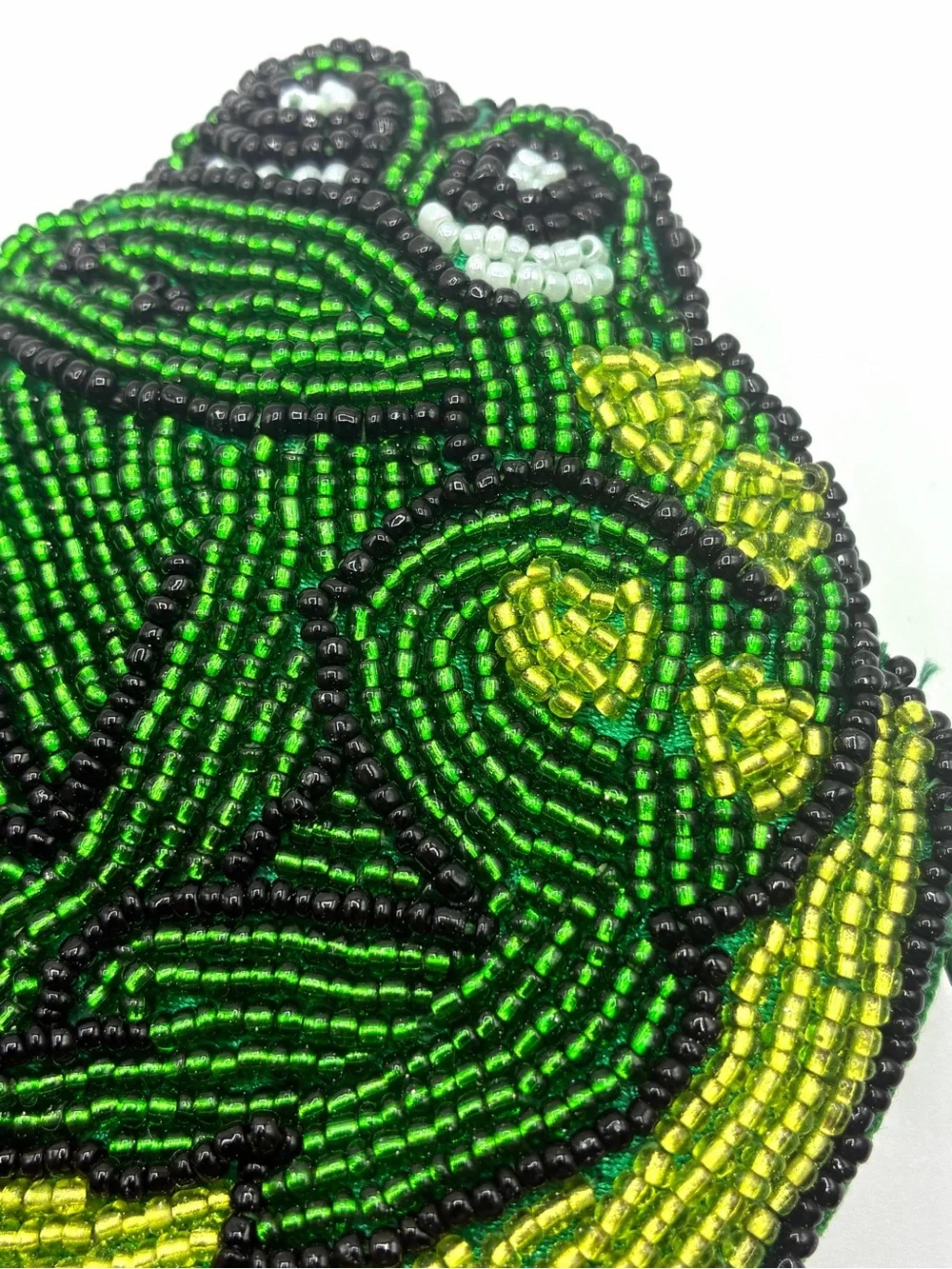 Beaded Frog Coin Purse Zipper Pouch Green Yellow Novelty - Picture 4 of 8